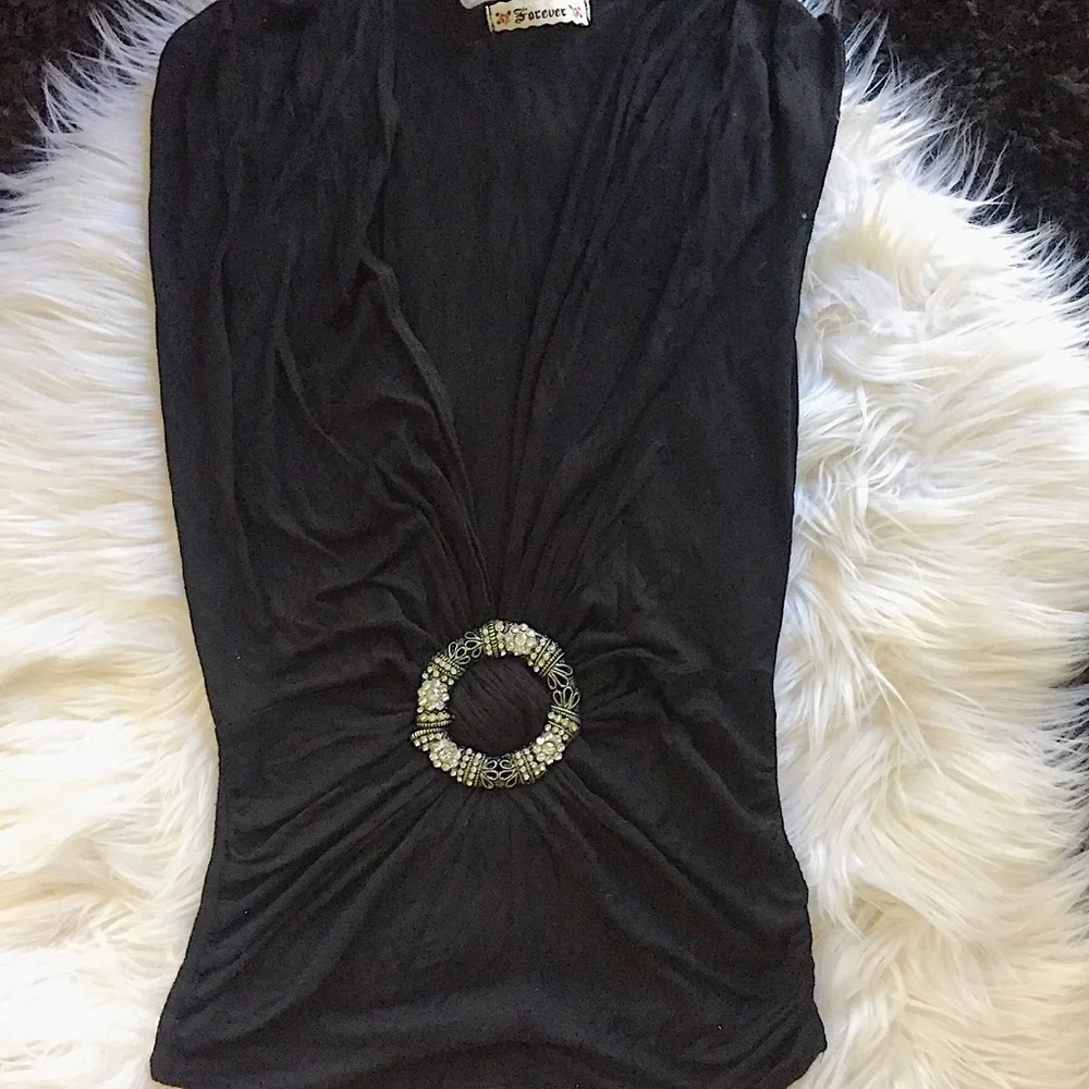 Deep v neck black top + zebra print mini skirt S - Picture 2 of 3